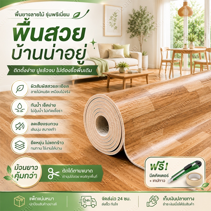 Nora หนา 1.6mm กระเบื้องยาง pvc ปูพื้น กว้าง 1.83 m กันน้ำ กันไฟลาม ทนรอยขีดข่วน กระเบื้องยางปูพื้น พื้นกระเบื้องยาง
