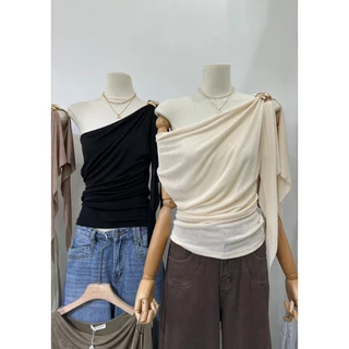 M2234 เสื้อรุ่นใหม่สไตล์เกาหลี ดีเทลไหล่เฉียง เสื้อที่สาวๆ ต้องมีติดตู้! ใส่แล้วดูแพง ดูเซ็กซี่แบบมีคลาส