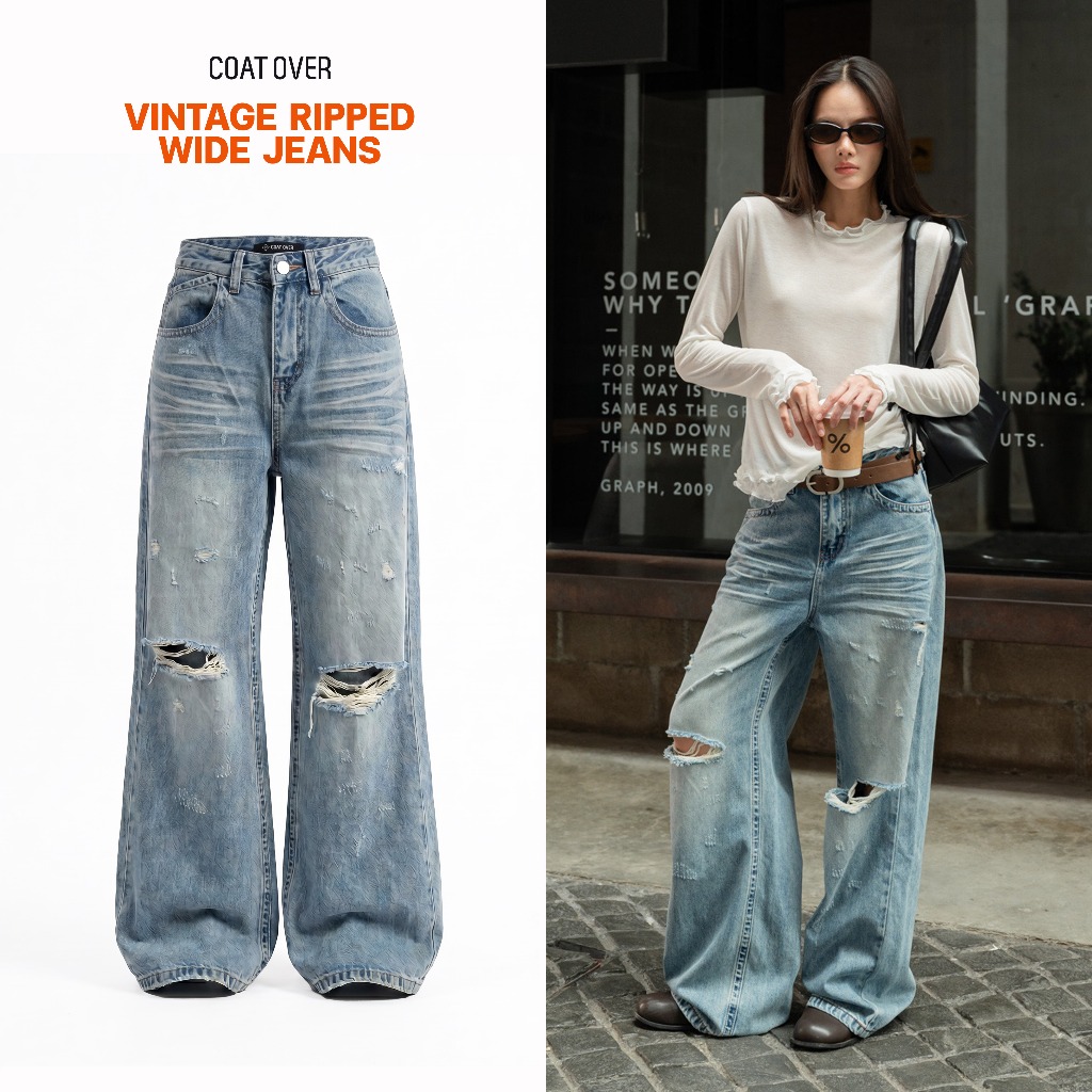 CO1288 VINTAGE RIPPED WIDE JEANS