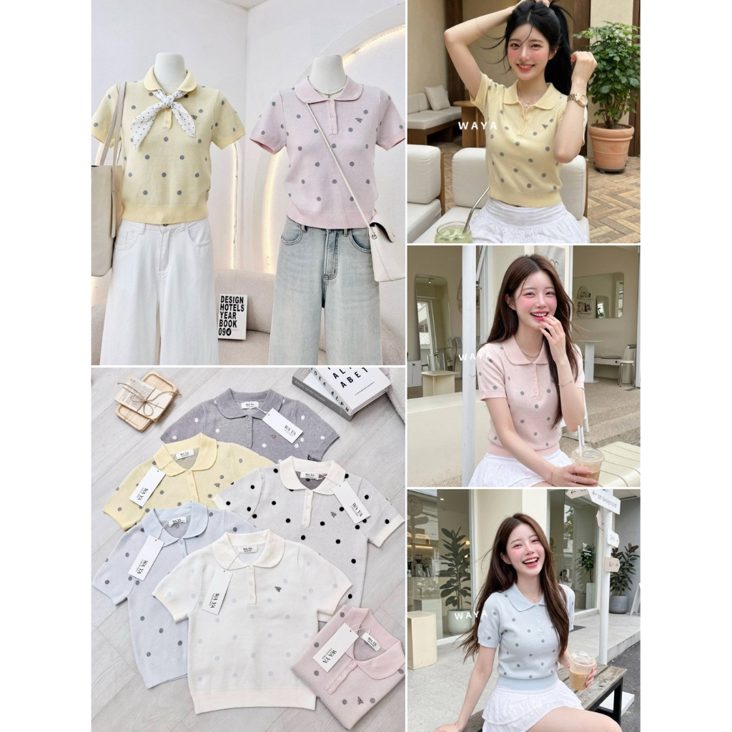 WA YA เสื้อคอปกผ้าไหมพรมลายจุดPolkadot เกรดคัดมาอย่างดี ตั้งใจคัดติ้งมาอย่างดีทั้งสีและคุณภาพไหมพรมเป๊ะพรีเมียม
