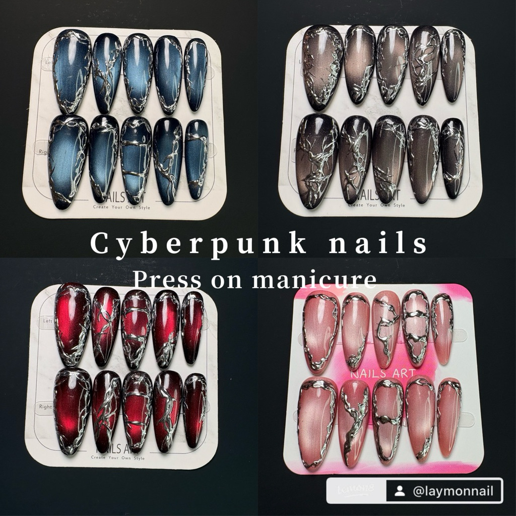 เล็บเจลปลอมแท้สไตล์ Y2K / Cyberpunk nails