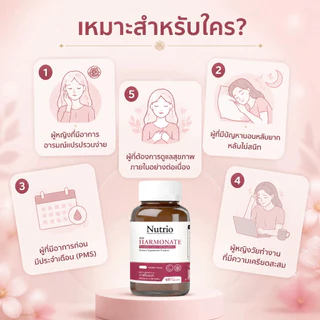 ⚡โปรโมชั่น 8.15! ซื้อ4แถม4 Nutrio Harmonate 60 แคปซูล ดูแลฮอร์โมนวัยทอง นอนหลับลึก อารมณ์ดี ธรรมชาติ100% จัดส่งไว ของแท้