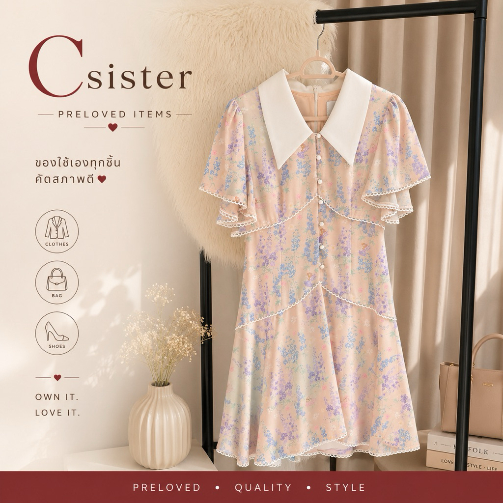 Dress la mingnonne สีชมพู ลายดอกไม้