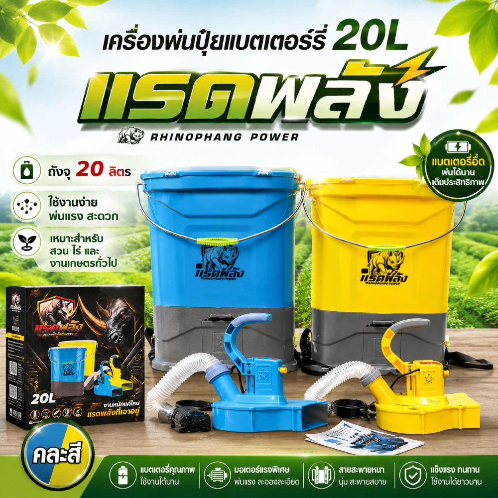 เครื่องพ่นปุ๋ยแบตเตอรี่ ตราแรด 20ลิตร เครื่องพ่นหว่าน เครื่องพ่นปุ๋ยพ่นเมล็ด สินค้าใหม่ล่าสุด