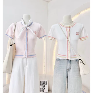 WA YA เสื้อคอกลมไหมพรมกระดุมหน้า