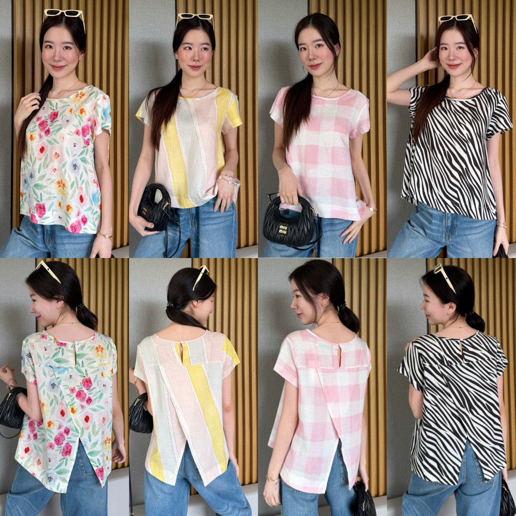 M3เสื้อคอกลมแขนสั้นผ่าหลังผ้าลินินSILKอก38/40/42/44