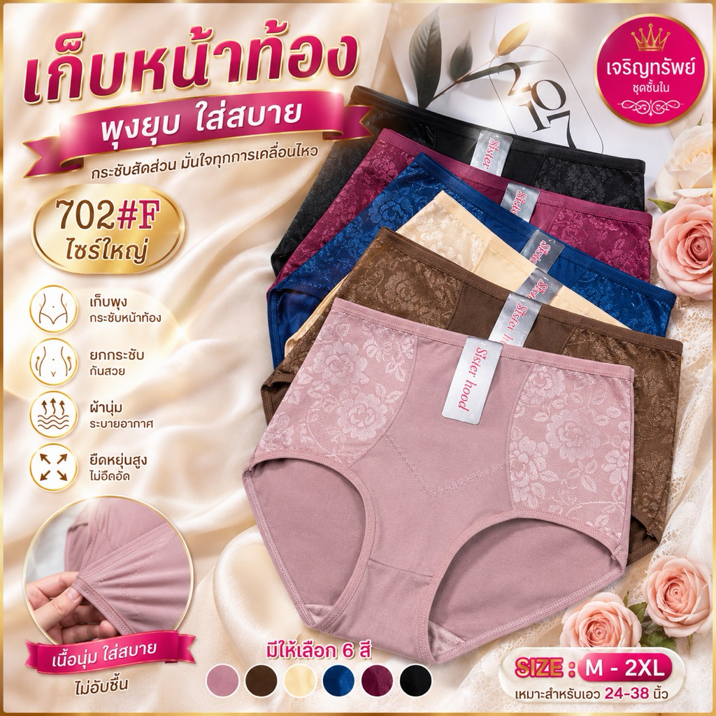 702กางเกงในไซร์ใหญ่เอว29-34 ใส่กระชับยกก้น ผ้าลื่นใส่สบาย