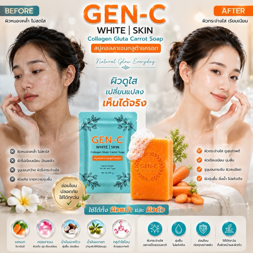 สบู่เจนซี Gen C สบู่คอลลาเจนกลูต้าแครอท 5 ก้อน