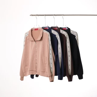 Lawyer Store [729286] เสื้อแจ็คเก็ต ซิปหน้า แต่งแถบแขน SLW เชิ้ตทรงสปอร์ต Oversize เสื้อกันหนาว เสื้อคอปก เสื้อแขนยาว