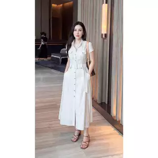 G484 เดรสเชิ้ตผู้หญิง สีครีม เรียบหรู