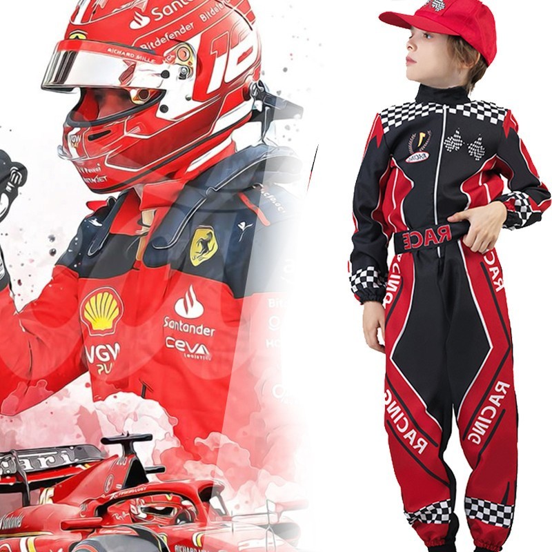【พร้อมส่ง】ชุดนักแข่งรถเด็ก สีแดง Racing ชุดแข่งรถคาร์ท ชุดแฟนซีเด็ก ชุดคอสเพลย์ ฮาโลวีน ใส่สบาย