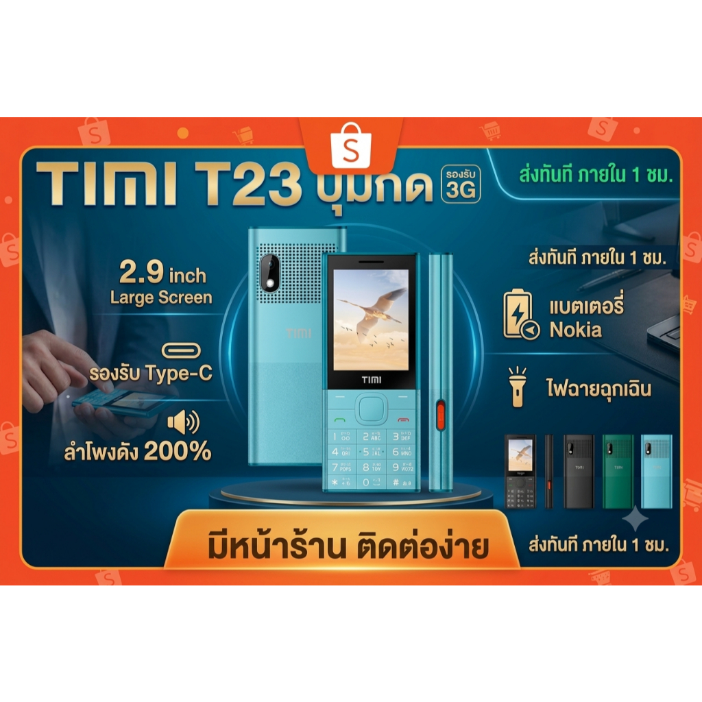 โทรศัพท์ปุ่มกด T23 (2026) ปุ่มใหญ่ จอกว้าง 2.9 นิ้ว รองรับ 3G/4G/5G ใช้ง่าย เมนูไม่หน่วง ประกันศูนย์