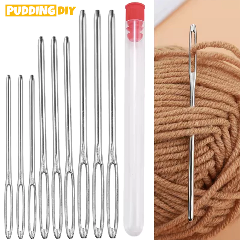 เข็มถักครอสติส แฮนด์เมด 9pcs DIY เครื่องมือ บิ๊กอาย เข็ม สแตนเลส เย็บปักถักร้อย เข็มเย็บผ้า