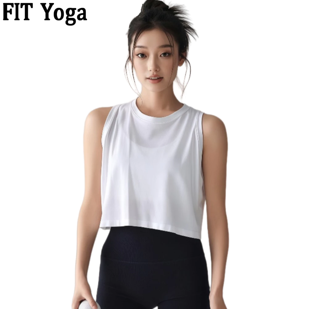 FitYoga เสื้อกีฬาแขนกุดทรงหลวม เสื้อยืดออกกำลังกายตัวสั้น แขนสั้นกระชับสัดส่วน ระบายอากาศได้ดีและเป็นมิตรกับผิวหนัง