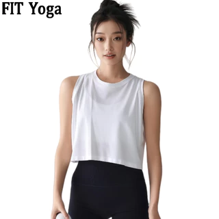 FitYoga เสื้อกีฬาแขนกุดทรงหลวม เสื้อยืดออกกำลังกายตัวสั้น แขนสั้นกระชับสัดส่วน ระบายอากาศได้ดีและเป็นมิตรกับผิวหนัง