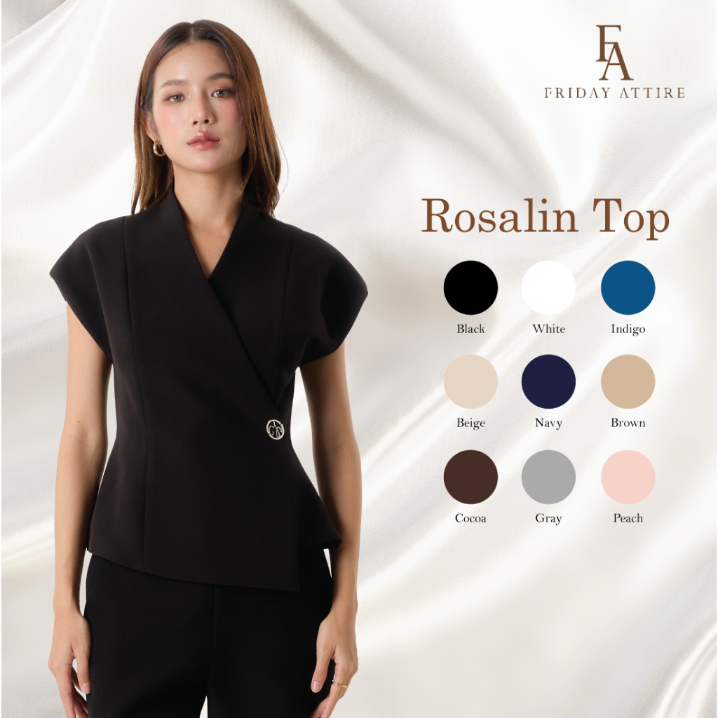 Friday Attire เสิ้อทบป้ายคอปีนเข้ารูปแต่งจี้ (Rosalin Top) (FT-092)