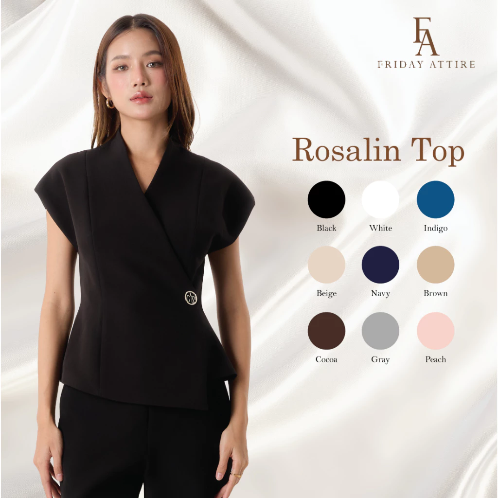 Friday Attire เสิ้อทบป้ายคอปีนเข้ารูปแต่งจี้ (Rosalin Top) (FT-092)