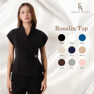 Friday Attire เสิ้อทบป้ายคอปีนเข้ารูปแต่งจี้ (Rosalin Top) (FT-092)