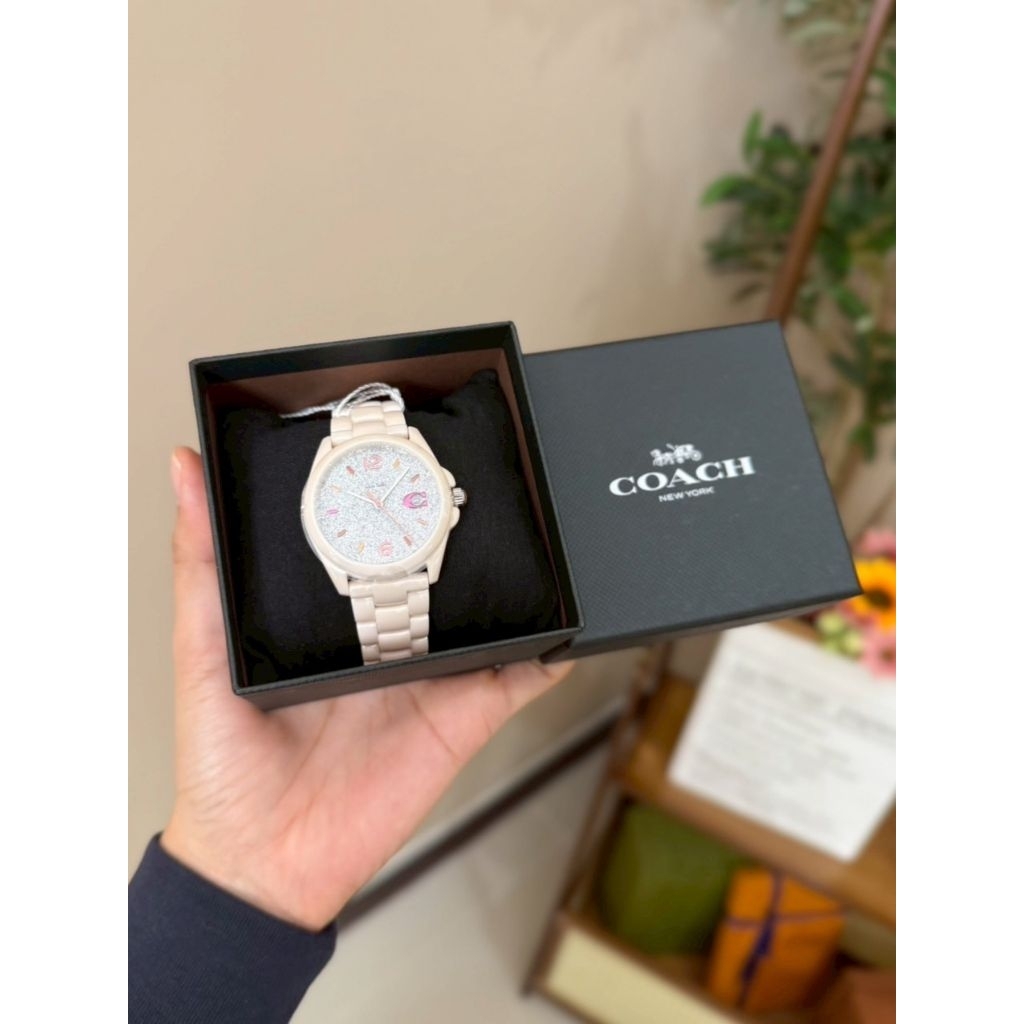 นาฬิกา COACH Greyson Pink Ceramic Watch14503939 Pink Ceramic Grey GRITTER Dial
