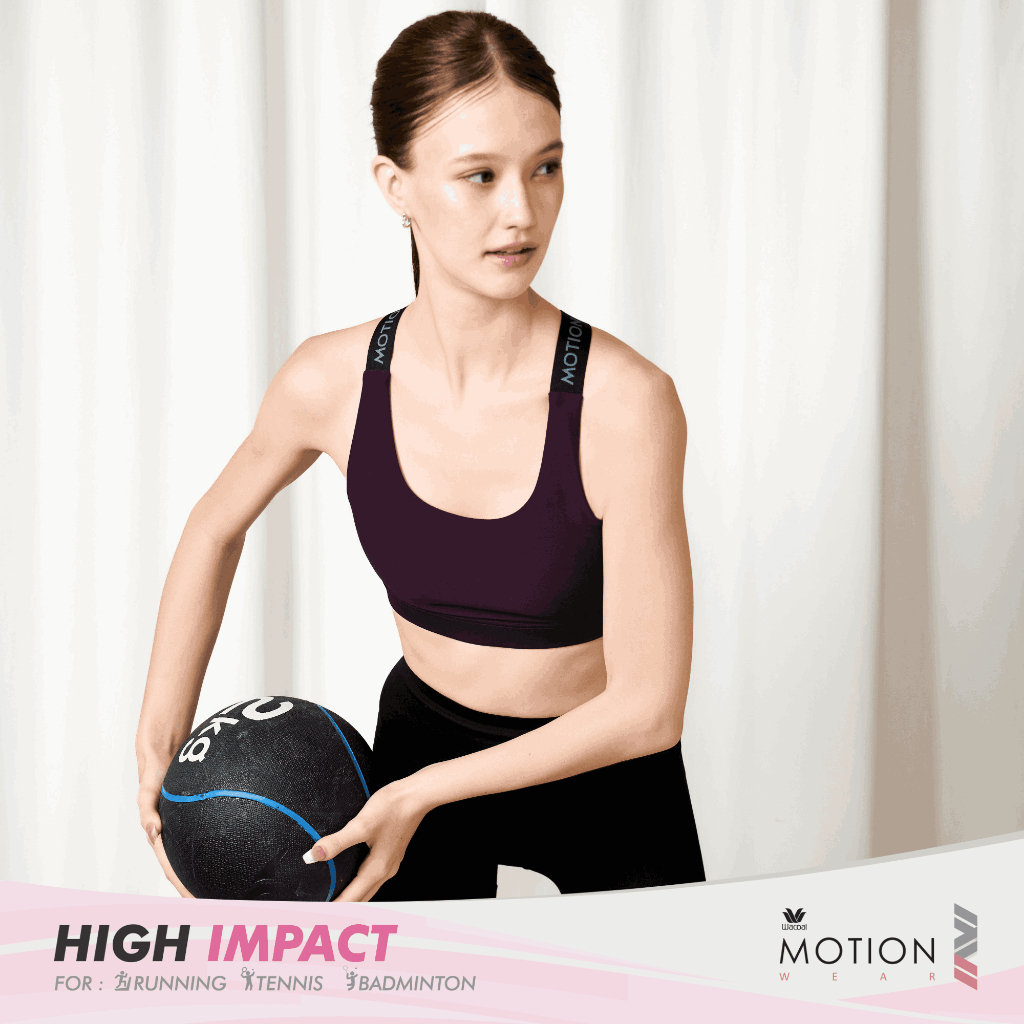 Wacoal Motion Wear บราออกกำลังกายแบบสวมหัว รุ่น WR3465 สีแดงเชอร์รี่เข้ม (CH)