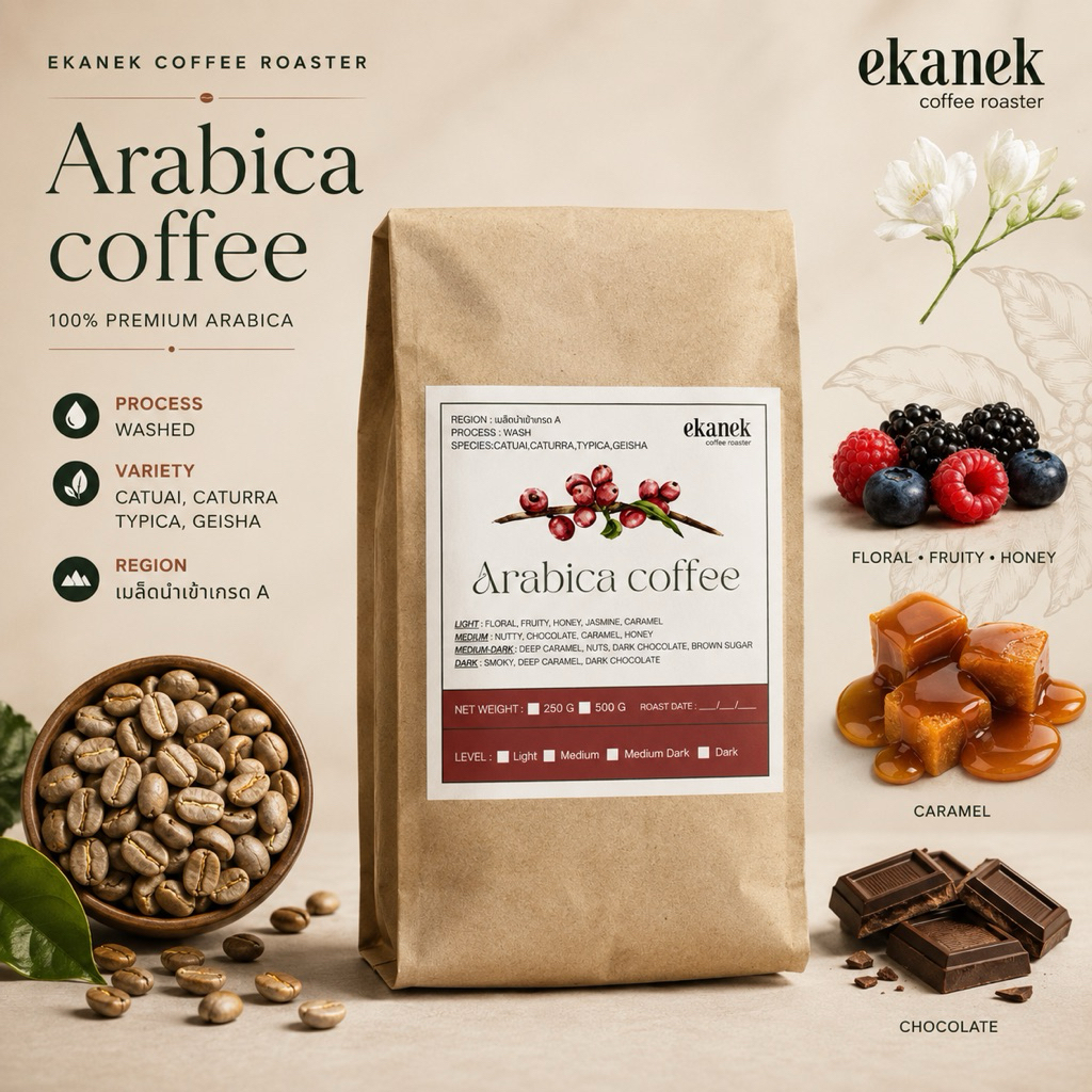 เมล็ดกาแฟคั่วสด Arabica เกรด A หอมชัด นุ่ม สู้นมดี ดื่มดำอร่อย 500g ร้านกาแฟใช้