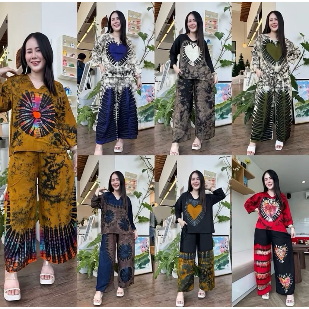 ชุดเซ็ตเสื้อคอวีแขนยาว+กางเกงขากระบอกใหญ่ (ผ้าเมมเบิด) อกหน้าผ้า 46“-52“