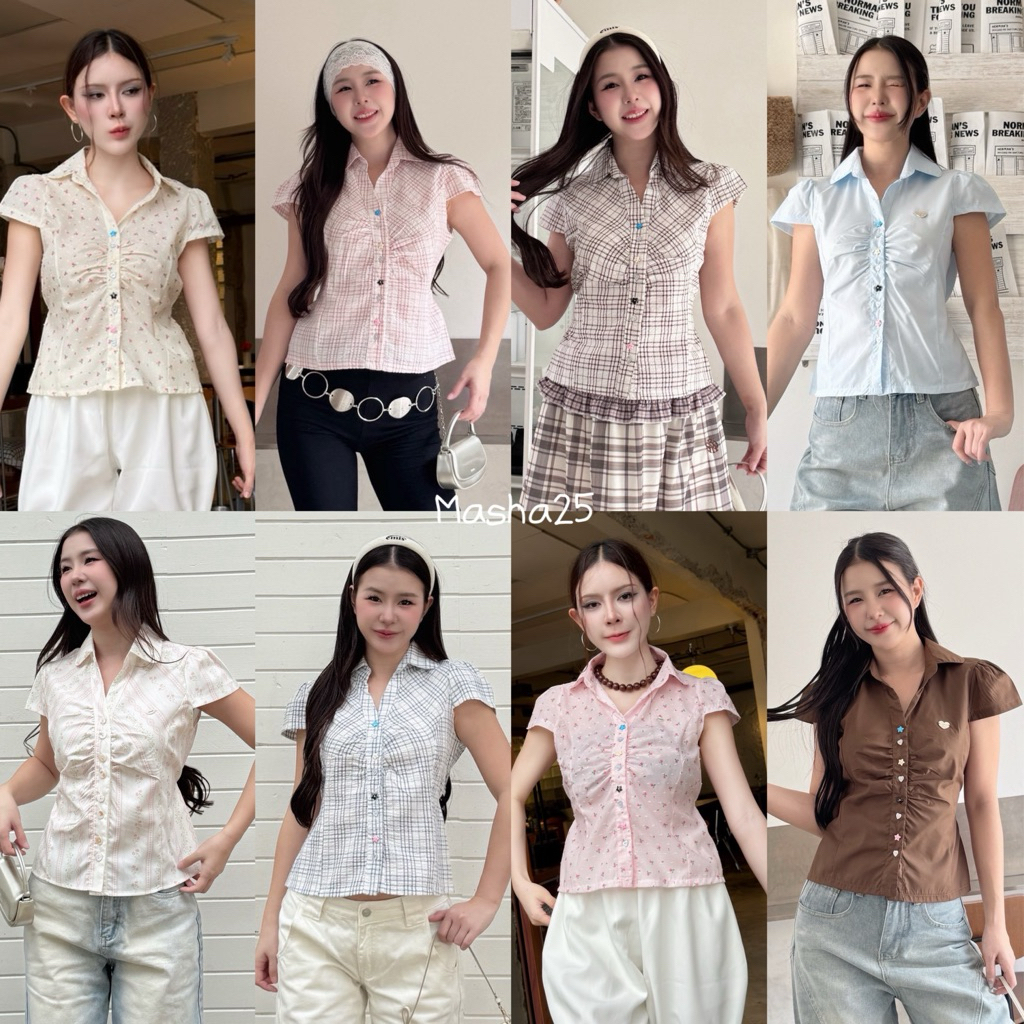 เสื้อเชิ้ต ผ้าคอตตอน กระดุมสลับสี ป้ายcookie bear