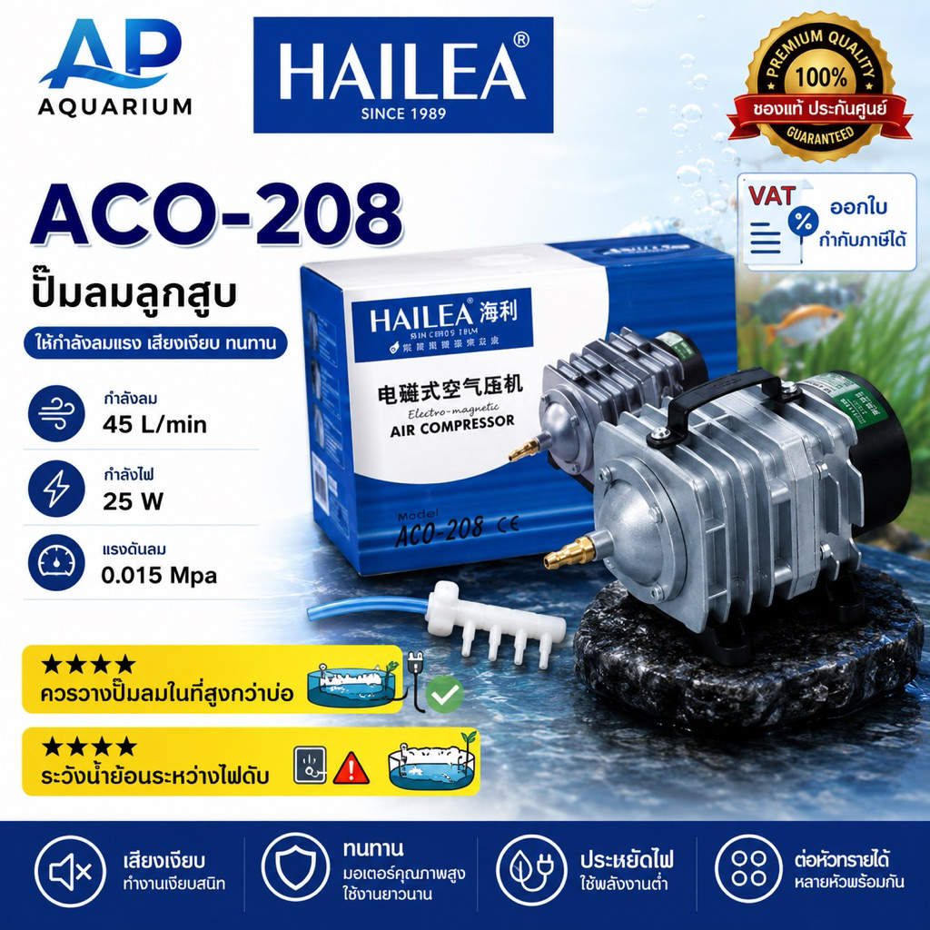 ปั๊มลมแบบลูกสูบ Hailea รุ่น ACO-208 แรง 45 ลิตร/นาที ACO 028