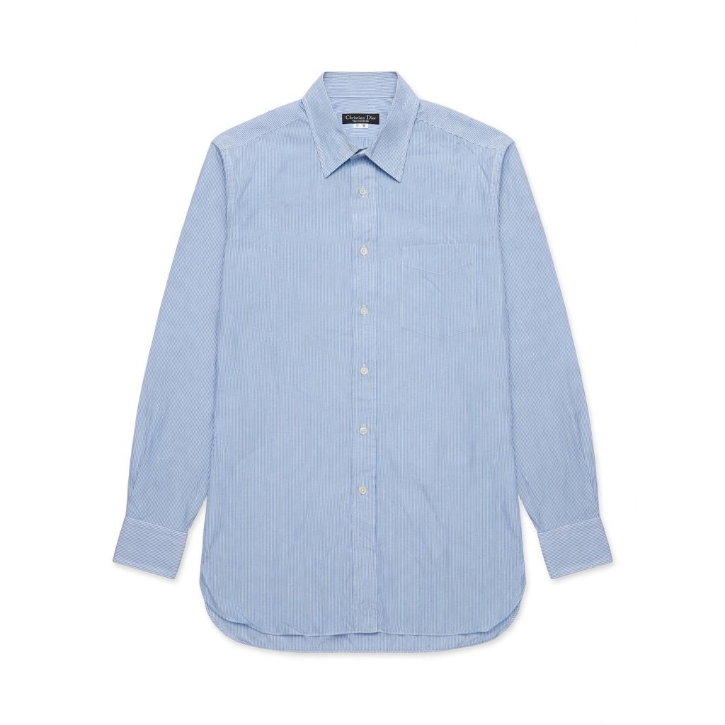 เสื้อเชิ้ต Christian Dior แท้ Y-TK 03 ลายทางฟ้าขาว Cotton 100% วินเทจญี่ปุ่น ป้าย Takashimaya สภาพดี