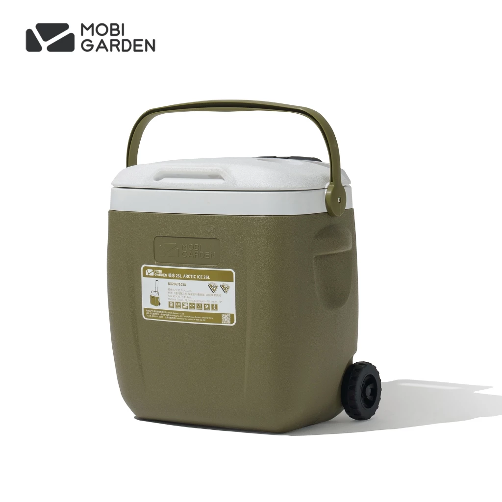 MOBI GARDEN กล่องเก็บความเย็นอุณหภูมิต่ำสุด มีล้อ+ดึงพกพา เก็บน้ำแข็งได้นาน ใช้ขายของกลางแจ้ง แคมป์ปิ้ง ปิกนิก รถยนต์