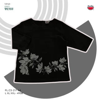 เสื้อแตงโม (SUIKA) - เสื้อแตงโม คอปาดแขนสามส่วน ผ้าสลาฟ พิมพ์ลายดอกไม้ ( PL.C3-081 329 217 287 152 157 )