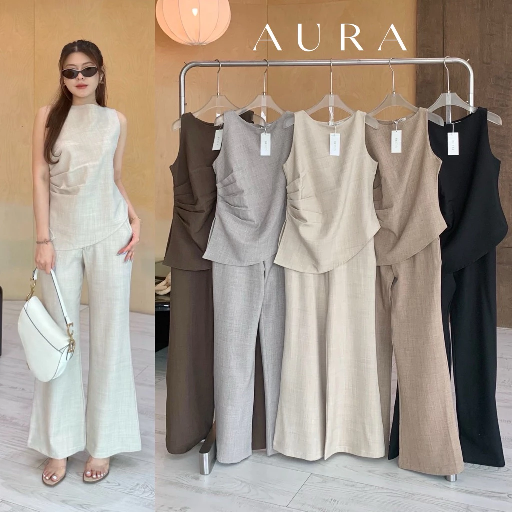 ชุดเซ็ต Aura Set🌷🌺 (ส่งทันที🚗)เสื้อแขนกุดติดกระดุมหลัง ปลายเสื้อเฉียง พร้อมกางเกงทรงขาม้าเล็กๆ | by betty