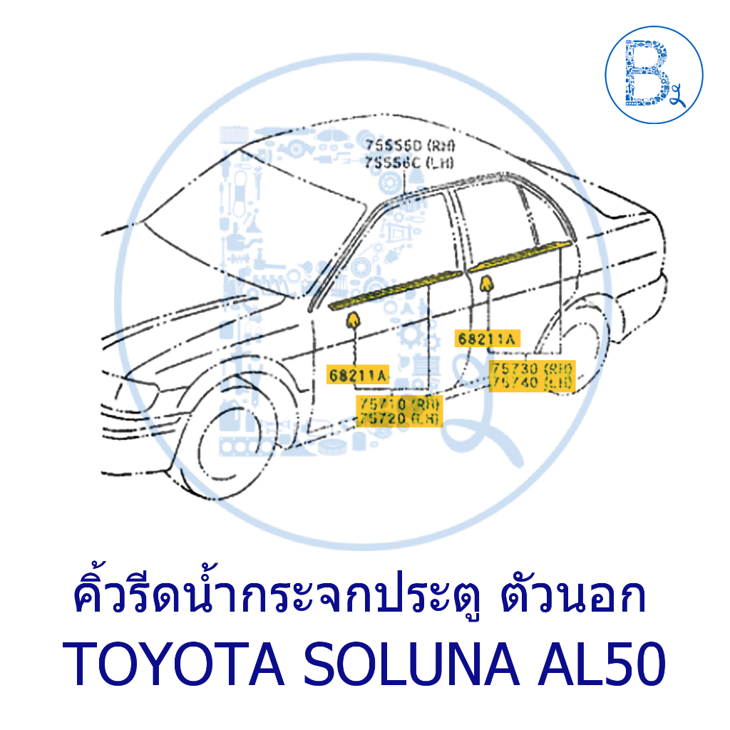 **อะไหล่แท้** คิ้วรีดน้ำกระจกประตู ตัวนอก TOYOTA SOLUNA AL50