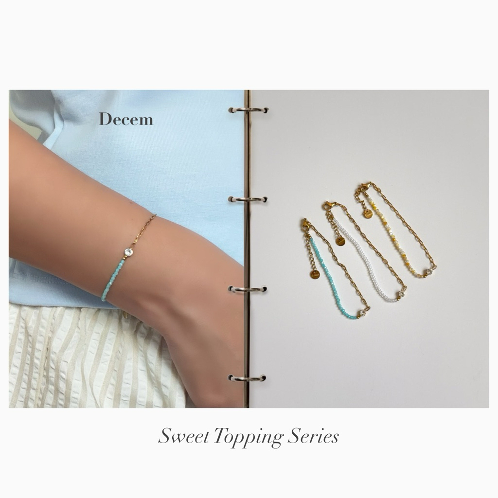 [New]Decem- สร้อยข้อมือรุ่น Sweet Topping Series ลูกปัดคริสตัลสแตนเลสสามารถใส่โดนน้ำได้ ไม่ลอกไม่ดำ มีถุงเก็บแถมให้