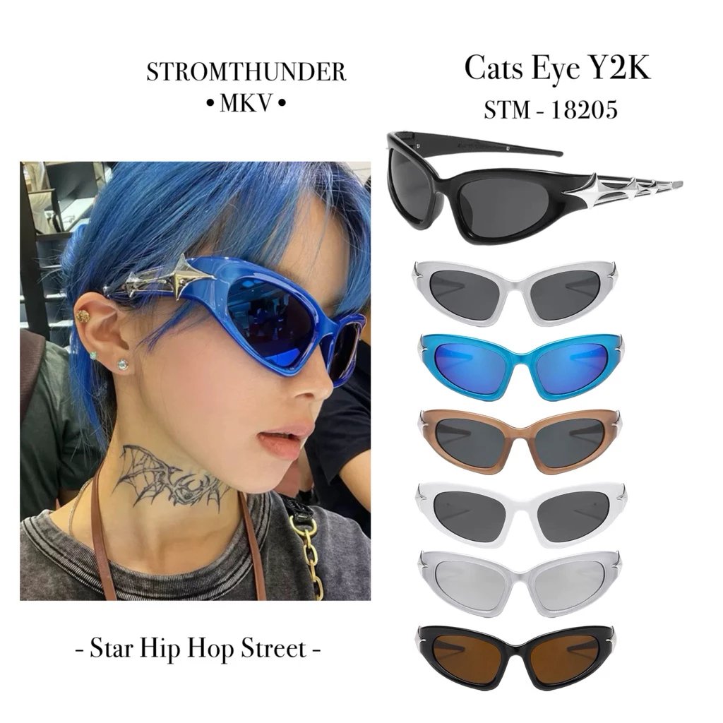 แว่นแฟชั่น Cats Eye Y2K แว่นตากันแดดผู้หญิง ผู้ชาย Star Hip Hop Street