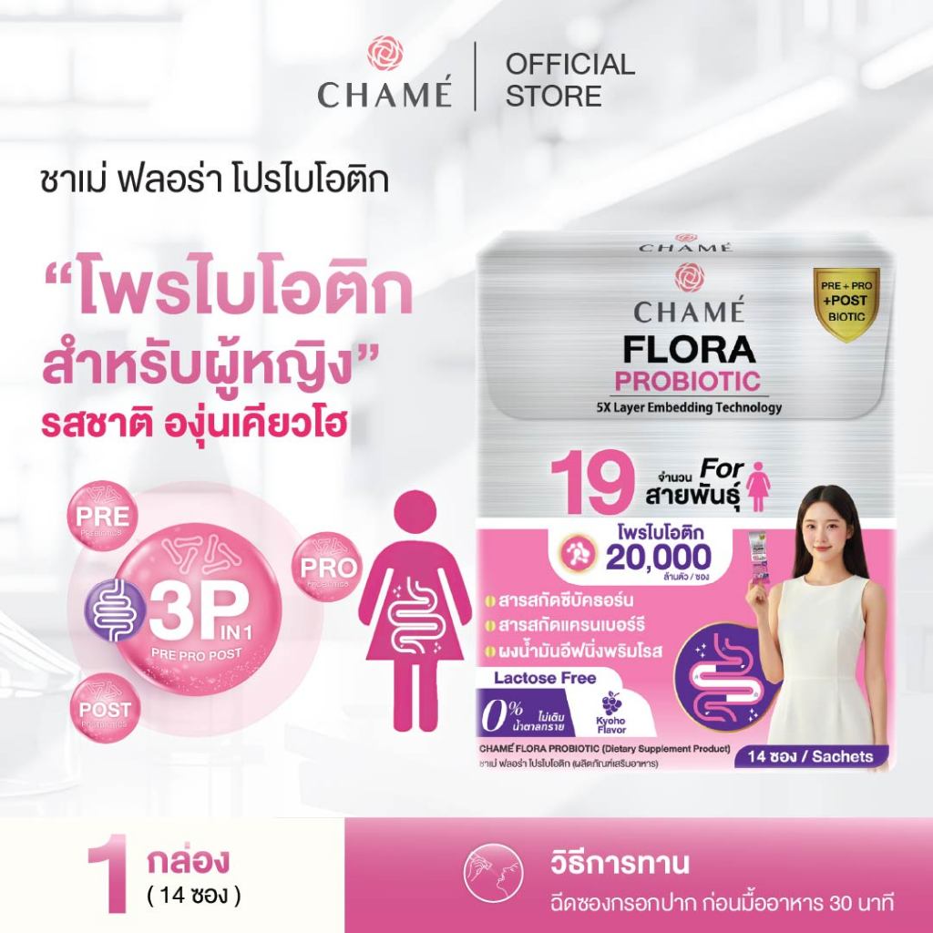 CHAME’ Flora Probiotics ฟลอรา โพรไบโอติกส์ ลดภาวะช่องคลอดอัก
