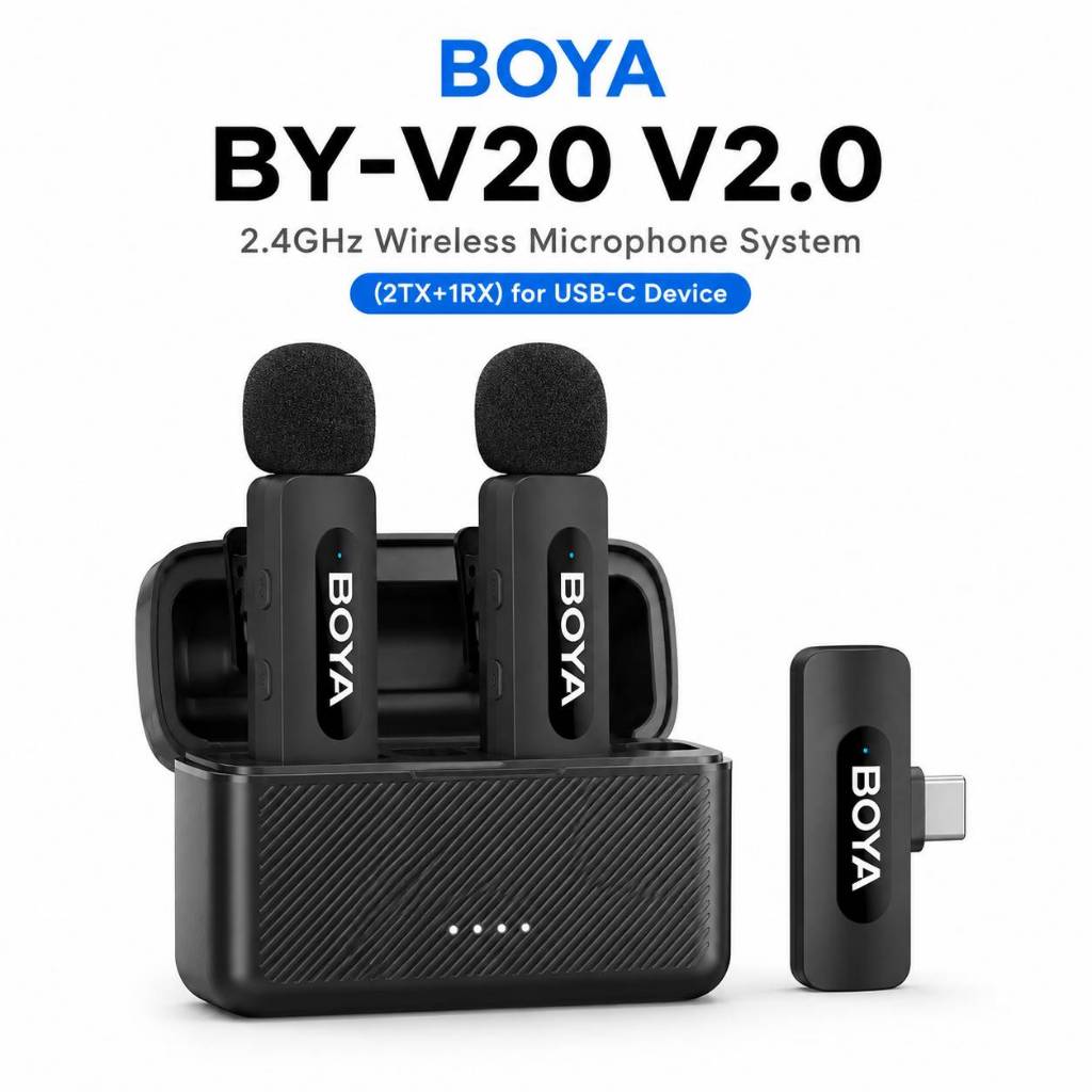 BOYA BY-V20 ไมค์ไร้สาย ตัดเสียงรบกวน ไมค์ไลฟ์สด ไมค์อัดเสียง สำหรับสมาร์ทโฟน | Nam Living