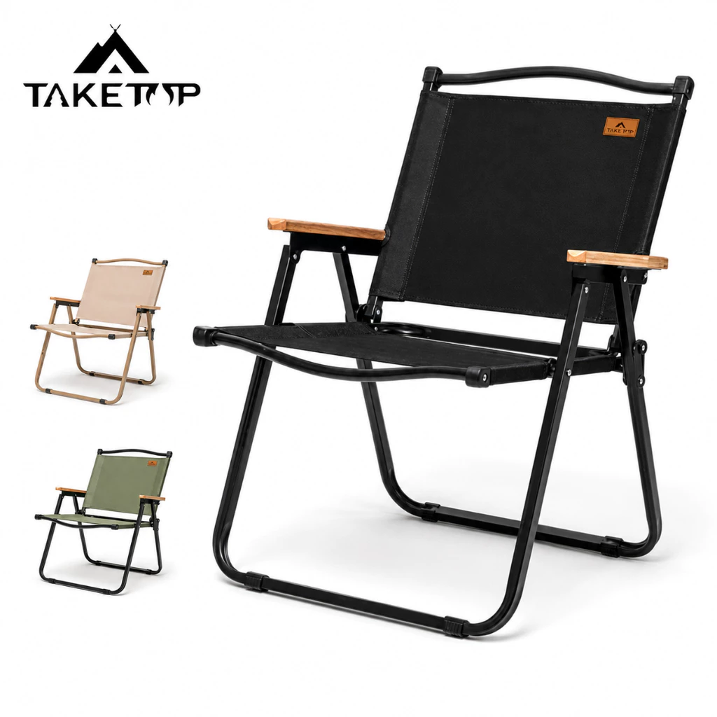 TakeTop เก้าอี้พับ มีที่วางแขน ผ้า Oxford 600D โครงเหล็ก พร้อมถุงเก็บ พกพาสะดวก เก้าอี้แคมป์ปิ้งพับได้