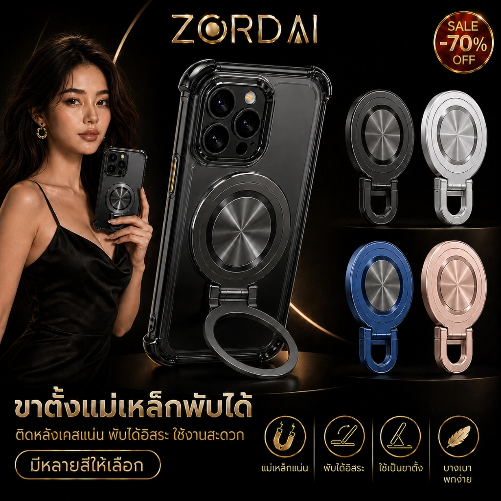 ผู้ถือแหวนโทรศัพท์แม่เหล็ก, วัสดุโลหะผสมสังกะสี, แม่เหล็กที่แข็งแกร่ง, ปรับมุมต่างๆ, ง่ายต่อการพกพา