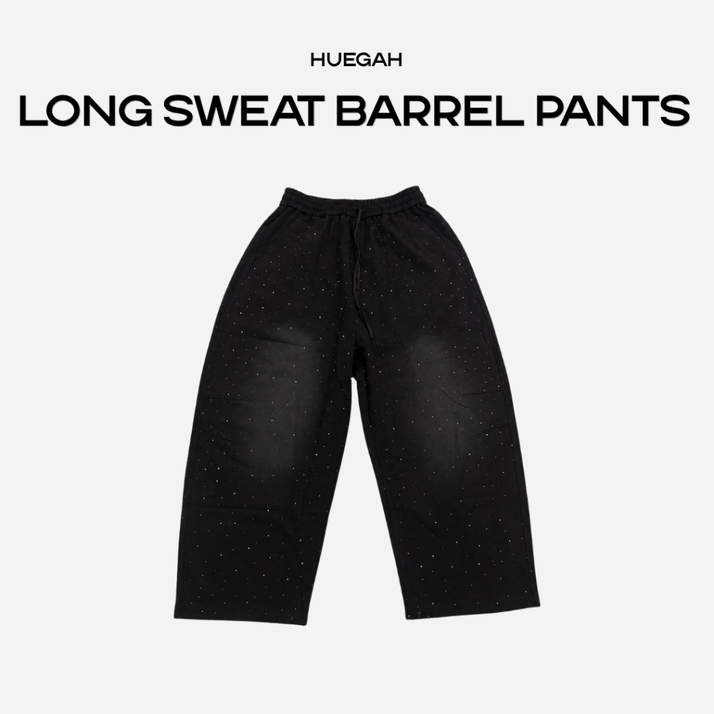 [Pre เฉพาะไซส์ 2] HUEGAH Long Sweat Barrel Pants ✨ กางเกงวอร์มเพชรทรงบาเรล ไซซ์ใหญ่
