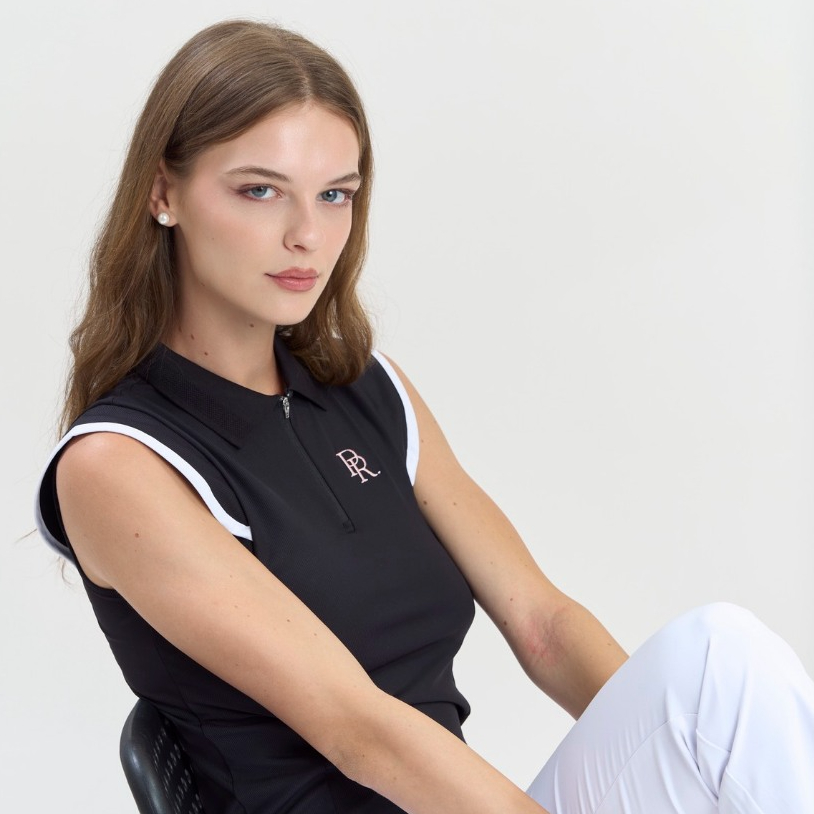 Pitchandrun - Piping Sleeveless Polo (Black)- เสื้อโปโลแขนกุดมีระบาย