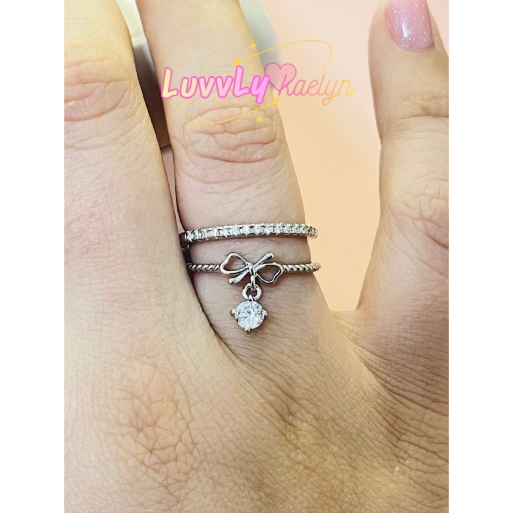 [โปรเปิดร้าน✨Set 69฿] Luvvly Kaelyn 💕 Set แหวนโบว์ตุ้งติ้ง + แหวนเพชรเรียบ [Freesize]