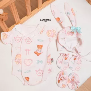 Capyhana ชุดSet 4 ชิ้นบอดี้สูท หมวกกระต่าย ถุงมือ ถุงเท้า ชุดเด็กแรกเกิด (เซทหมวกกระต่าย )