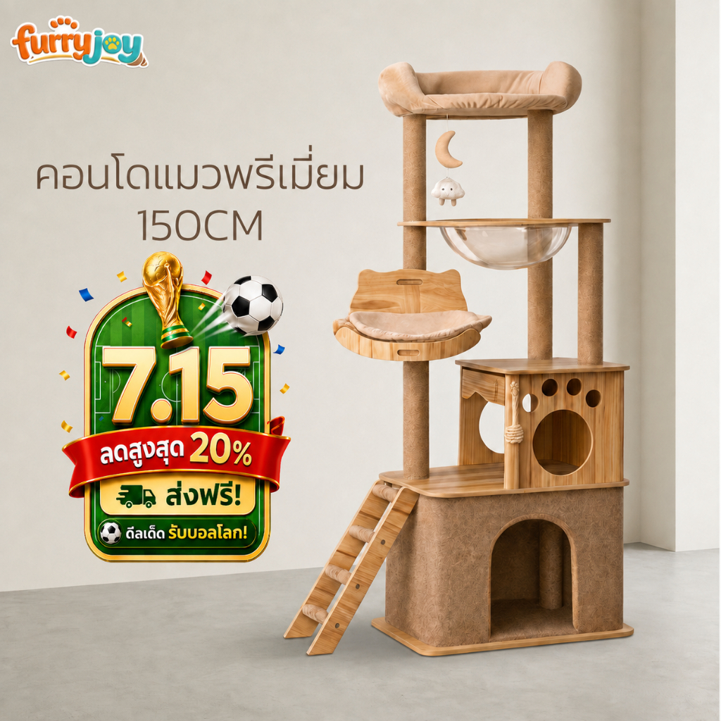 คอนโดแมว 150 ซม. หลุมอวกาศใส แข็งแรง ไม่ติดขน เหมาะกับแมวตัวใหญ่ ใช้ได้ 1-3 ตัว