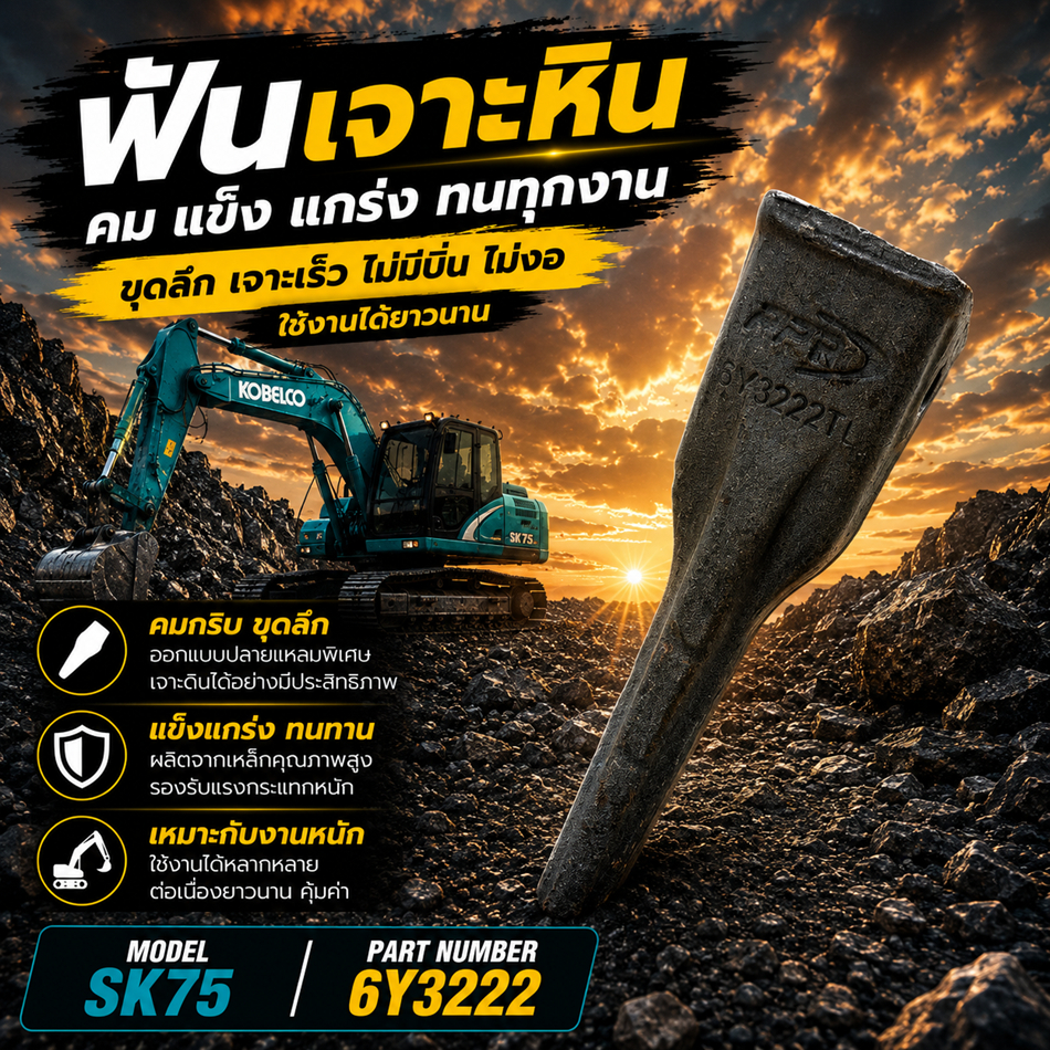 ฟันบุ้งกี๋/ ฟันรถขุด /ฟันเจาะหิน 6Y3222/TL/PPR/ฟอร์จ/E70B/SK75/EX70 ฟันแม็คโคร, อะไหล่รถขุด, bucket 