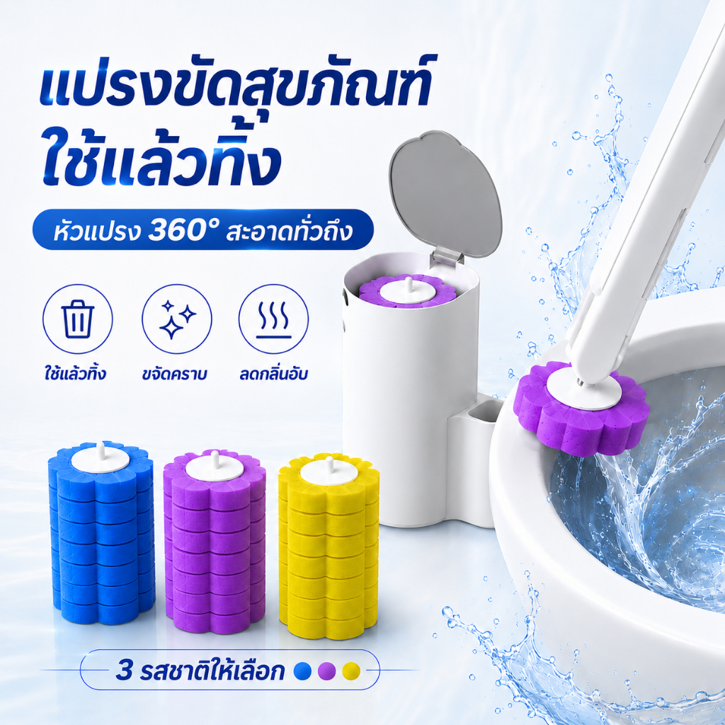 แปรงล้างโถส้วมแบบใช้ครั้งเดียว สำหรับบ้าน แปรงทำความสะอาดห้องน้ำแบบไม่มีจุดอ่อน แปรงเปลี่ยนได้ ติดผนังห้องน้ำ ไม่ต้องเจา