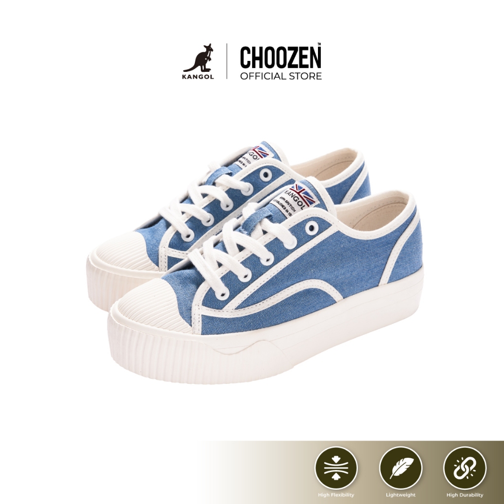 KANGOL Sneaker unisex รองเท้าผ้าใบ ผูกเชือก สีดำ และ ฟ้า 63221602