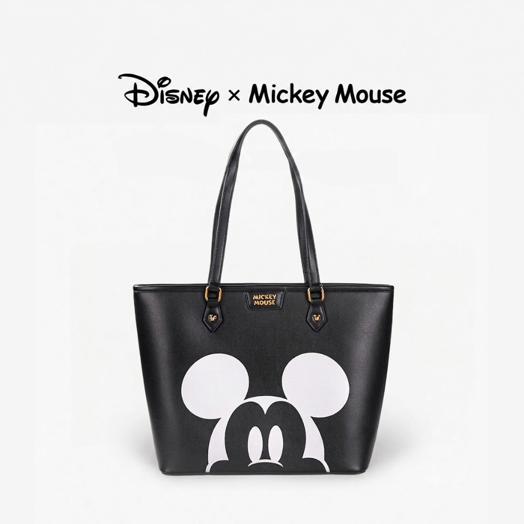 ของแท้ Mickey  Mouse Signature Tote Bag Disney กระเป๋าสะพายไหล่ ทรงโท้ท สีดำคลาสสิก