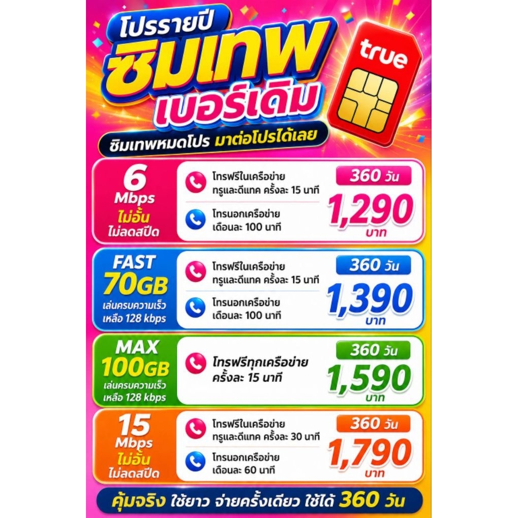 🔥โปรต่ออายุซิมเทพ 15M/6M ไม่จำกัด และ Maxspeed+โทรฟรีทุกเครือข่าย
