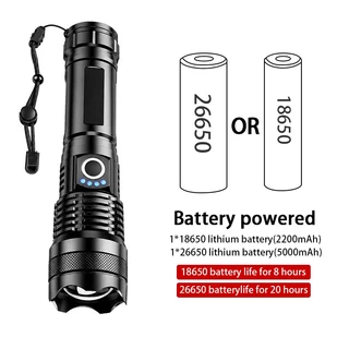 Yonii X80 ไฟฉาย LED กลางแจ้ง, ไฟฉายอลูมิเนียมอัลลอยด์ซูมแสงแรง, ไฟฉายแบตเตอรี่ 18650, ไฟฉายแสงสีขาว